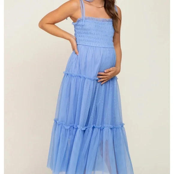 princess polly baby blue dress A Stream-Painted Cobalt Blue Taffeta Midi Dress – Tiny Ink main image 0